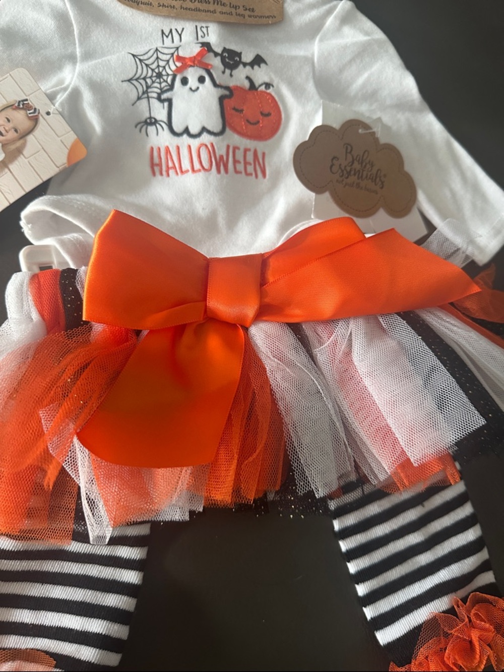 Baby Essentials Orange White Black Halloween Tutu Set with Bow - Picture 4 of 8